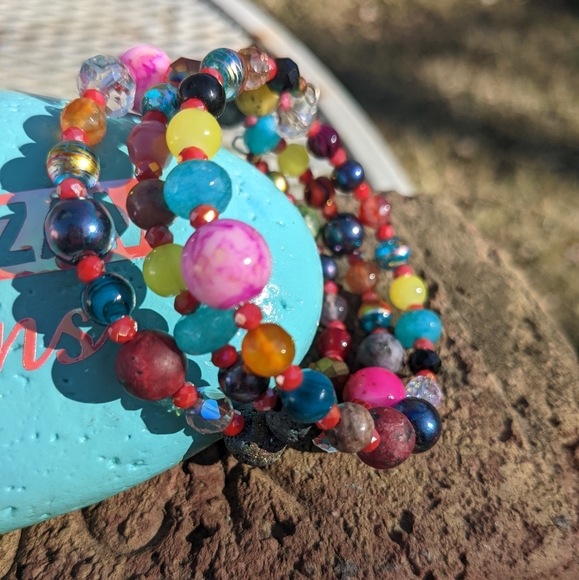 Jasper Crystals LAVA Stone Blue Opal Bracelet Colorful Cute handmade - Picture 8 of 9